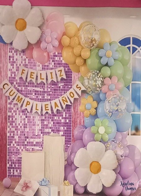 Producto - Set de Globos Flores Colores Pasteles y Deco Party . 96 Articulos