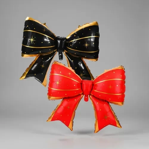 Producto - GLOBO MAYLAR MOÑO ROJO/NEGRO METALIZADO X1U