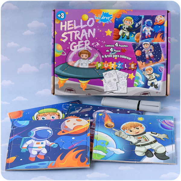 Producto - Set 4 Rompecabezas más Arte para Colorear - Astronautas - 4 Piezas