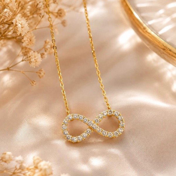 Producto - Collar infinito con piedras cubic Plata 925 Dorado - 0