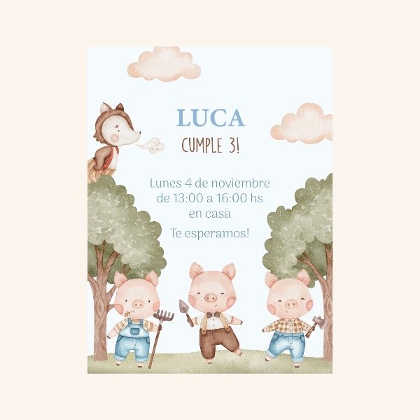 Producto - Invitación digital 3 CERDITOS
