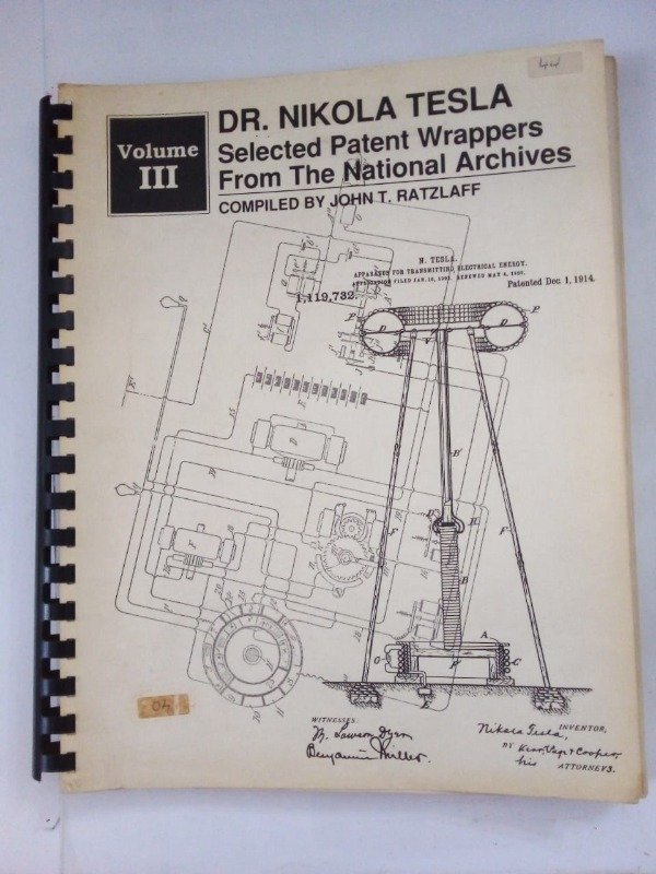 Producto - Dr Nikola Tesla selected patent wrappers Vol III John Ratzlaff Tesla Book 1980