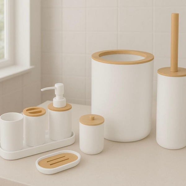 Producto - Set de baño 8 piezas bamboo blanco