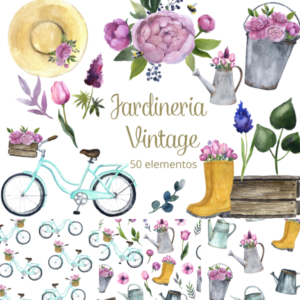 Producto - Elementos de Jardinería Vintage - Imágenes Acuarela PNG - RET20