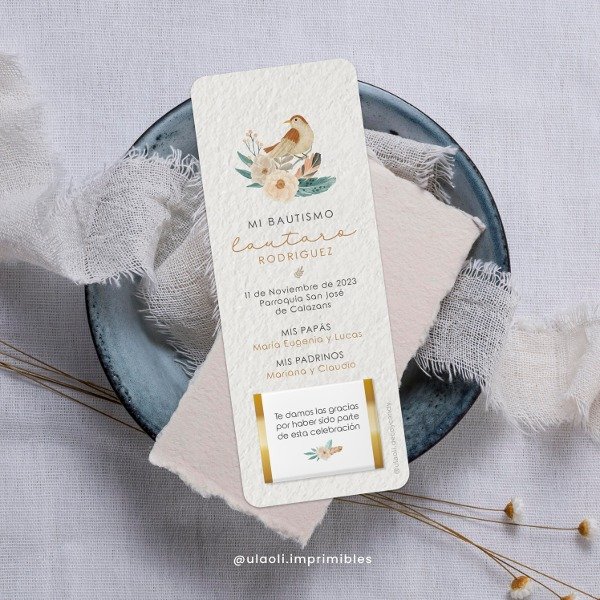 Producto - Estampitas Imprimibles Bautismo Niño "Bird"