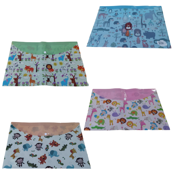 Producto - Sobre Plastico Con Boton Estampados 35 Cm X 25 Cm Animalitos - 1