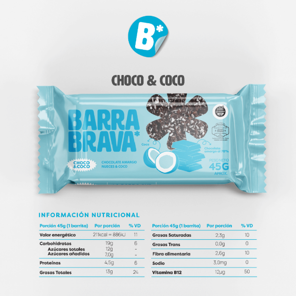 Producto - Barritas de Cereal Chocolate y Coco Sin TACC display x 12 U BRAVA