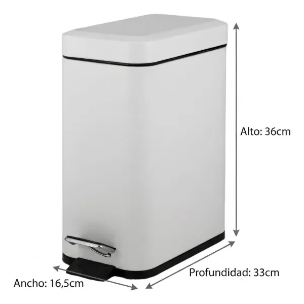 Producto - Tacho De Basura Acero 10lts Con Pedal Y Balde Cierre Suave Blanco y Negro - 2