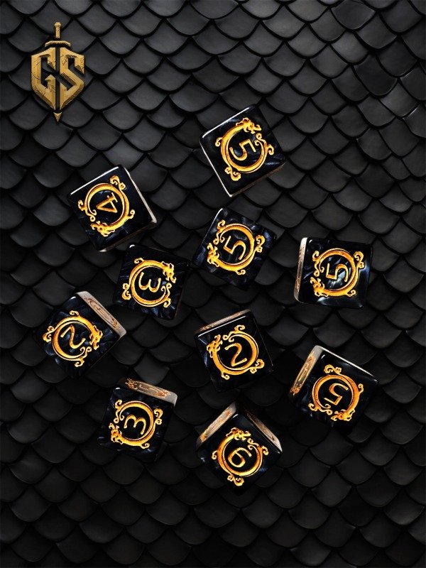 Producto - Set de 10 dados D6 Negro y Dorado
