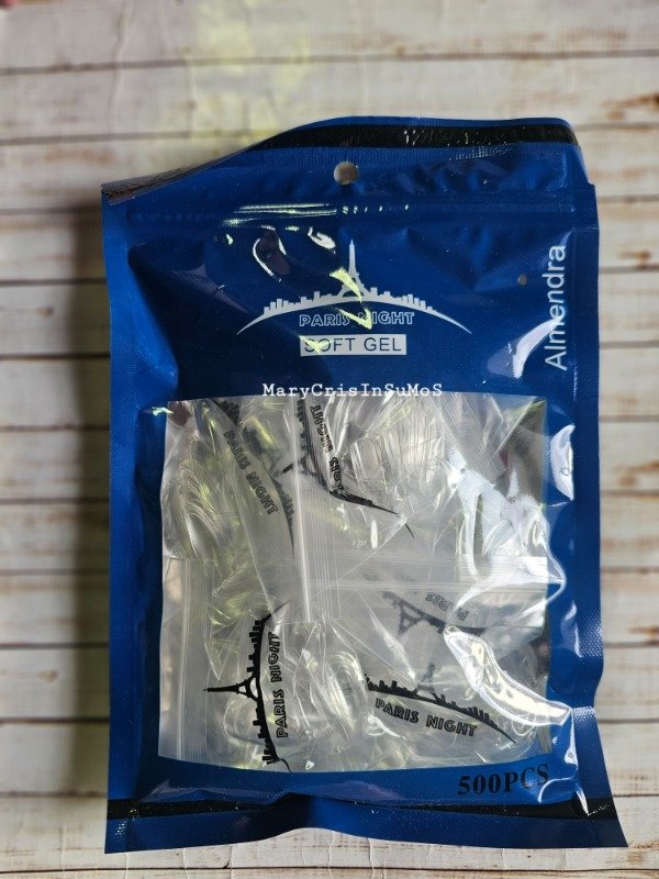 Producto - TIPS SOFT GEL X500 BOLSA AZUL PARIS NIGHT ALMENDRA