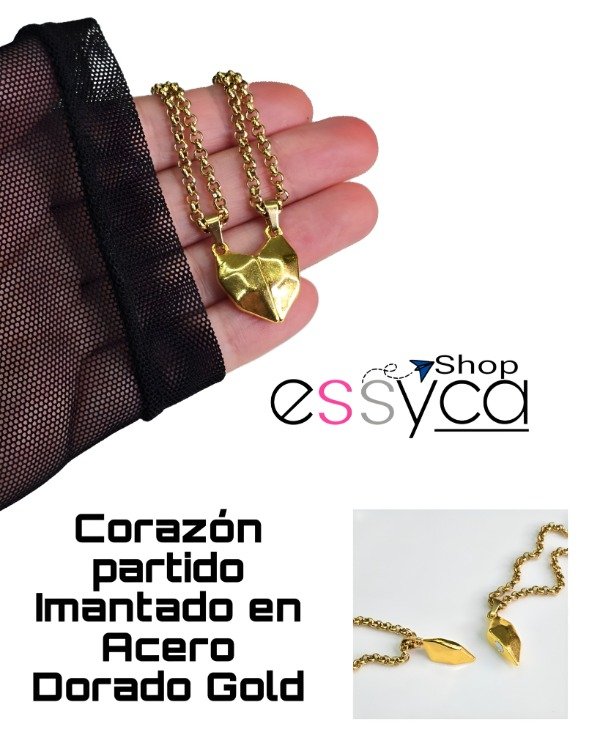 Producto - Corazón partido Imantado para Compartir Acero Dorado Gold