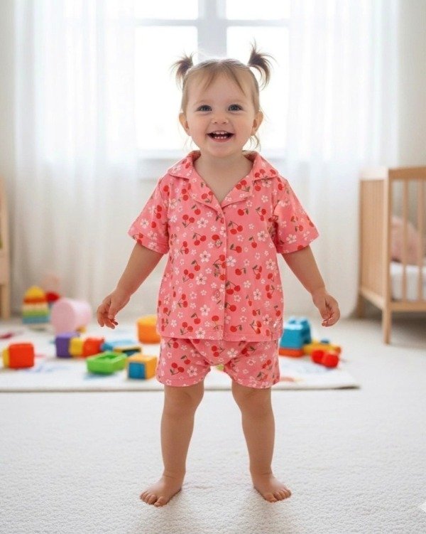 Producto - Pijama camisero de niño - Rosa con cerecitas