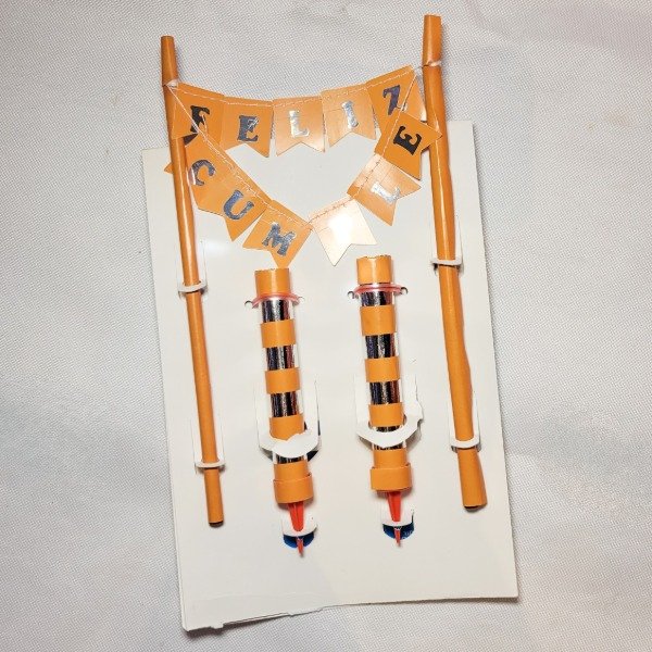 Producto - Set banderines FELIZ CUMPLE + bengalas naranja y plata