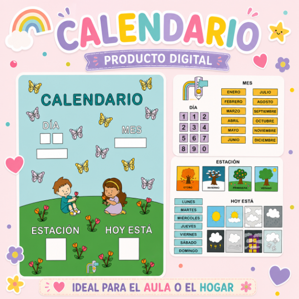 Producto - Calendario Día Mes Estación Clima IMPRIMIBLE