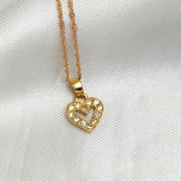 Producto - Conjunto Cadena y Dije Corazón con piedras Oro 18kt - 1