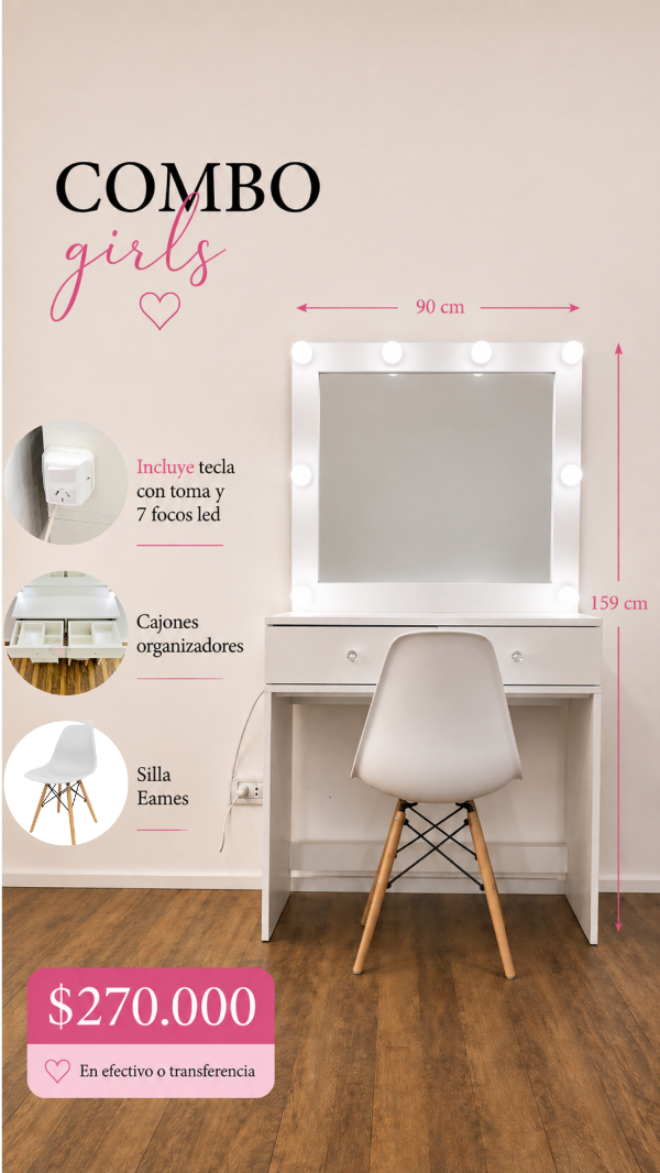 Producto - Combo espejo XL 2 laterales con silla