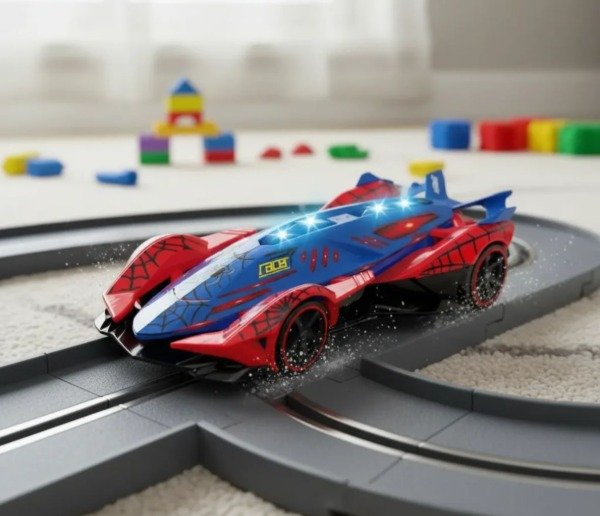 Producto - JG1598435 AUTO SPIDERMAN SUPER VELOZ A PILAS CON LUCES Y HUMO