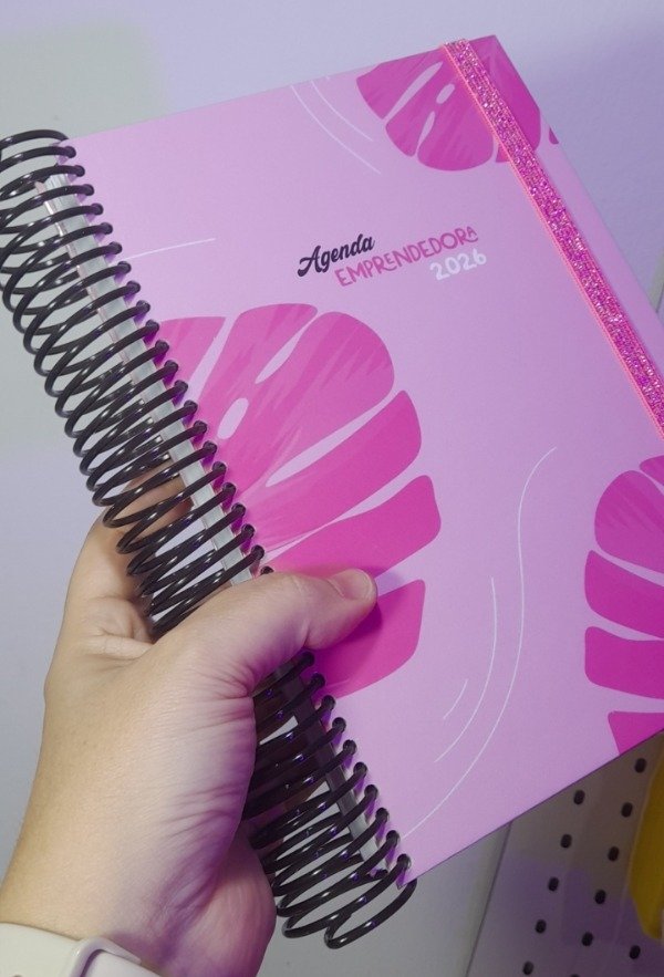 Producto - Agenda Emprendedora 2026 'Hojitas rosa' con elástico