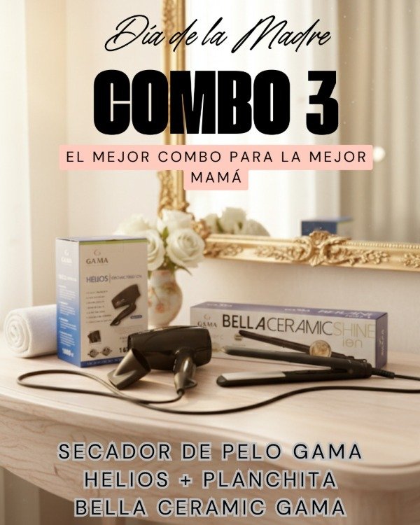 Producto - COMBO 3  SECADOR DE PELO GAMA HELIOS + PLANCHITA BELLA CERAMIC GAMA