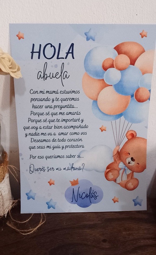 Producto - CARTÓN SUBLIMADO - TARJETON PEDIDO DE MADRINA
