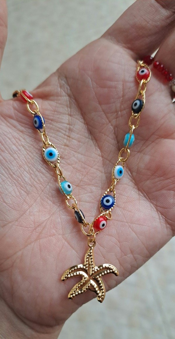 Producto - Collar enchapado en oro 36cm más 5cm de alargue con Ojos y dije Estrella