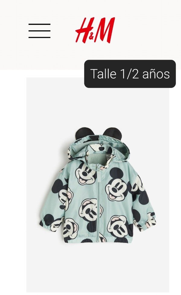 Campera HyM talle 1/2 añoe mickey