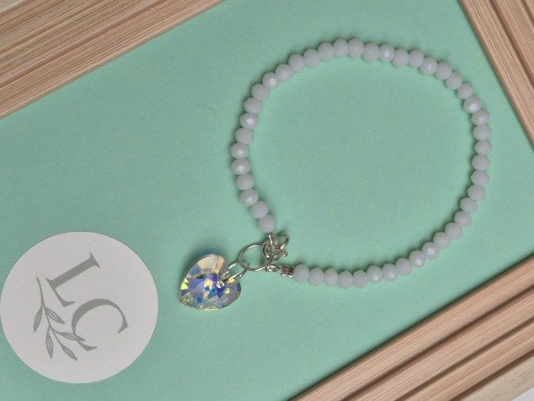 Producto - Pulsera Piedras Blancas c/ Corazon Plata