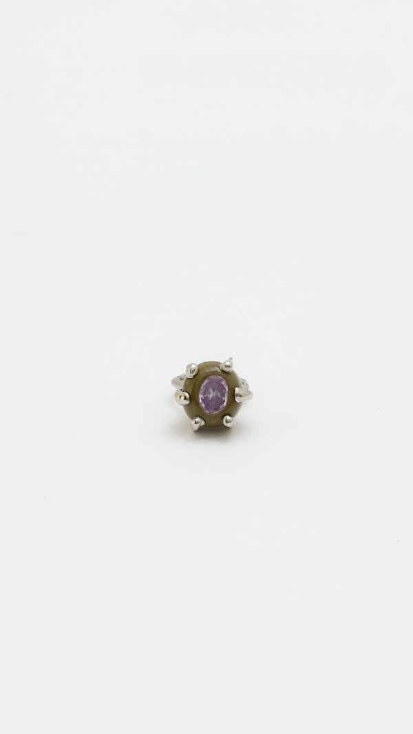 Producto - Anillo oliva y piedra lila (plateado) - 0