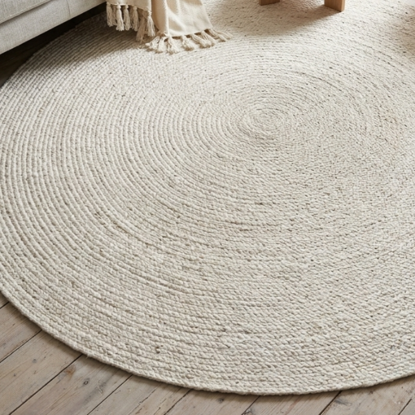 Producto - ALFOMBRA REDONDA YUTE BLANCO 90cm