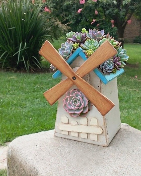 Producto - Casita (maceta) para suculentas "molino"