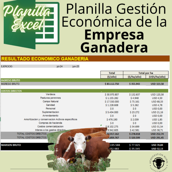 Producto - Planilla Excel: Gestión Económica de la Empresa Ganadera