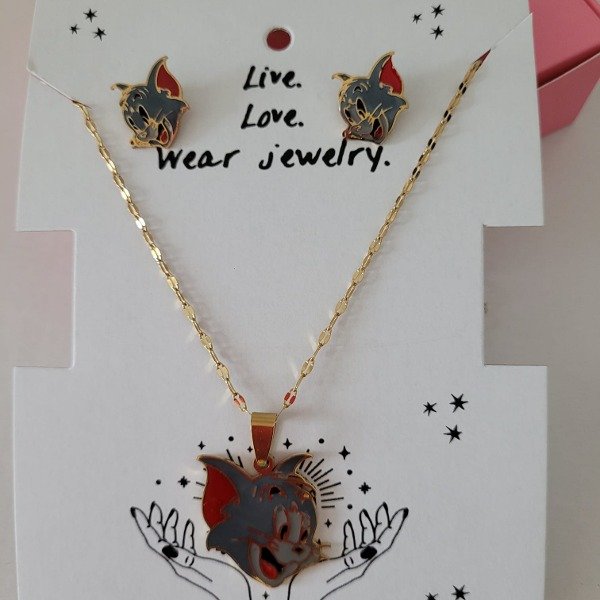Producto - Conjunto Collar + Aros - Tom y Jerry