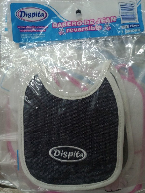 Producto - Babero Dispita Jean y bordes blancos reversible
