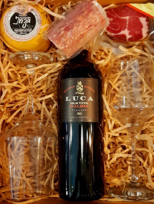 Producto - Vino Luca Malbec 750ml Copas De Vino + Picada Queso Salame Bondiola