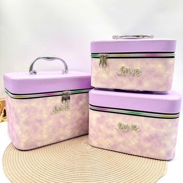 Producto - AC-H1228-3 MALETIN DE MAQUILLAJE LOVE RECTANGULAR X3PCS