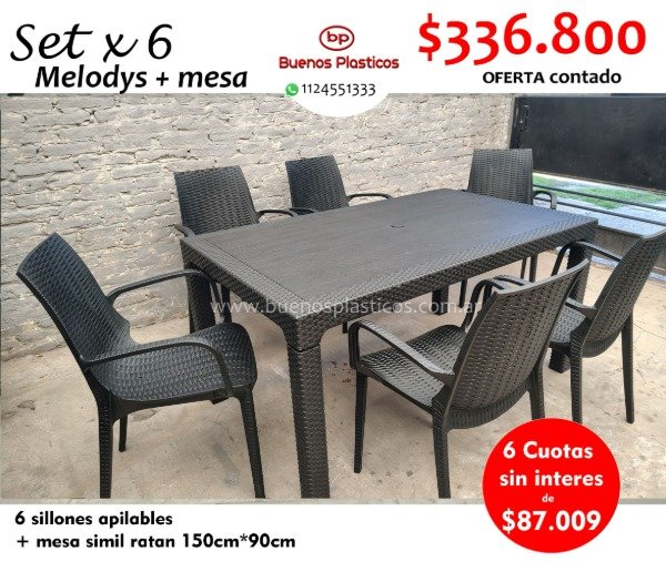 Producto - Set 6 sillas Melodys + mesa de 150x90cm negra