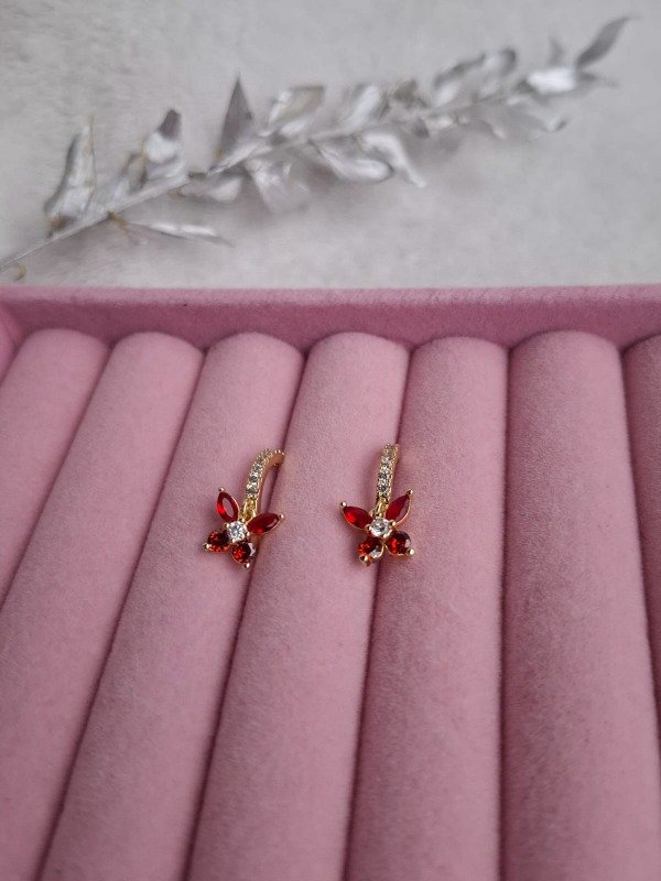 Producto - Aros de mariposa Roja en acero dorado
