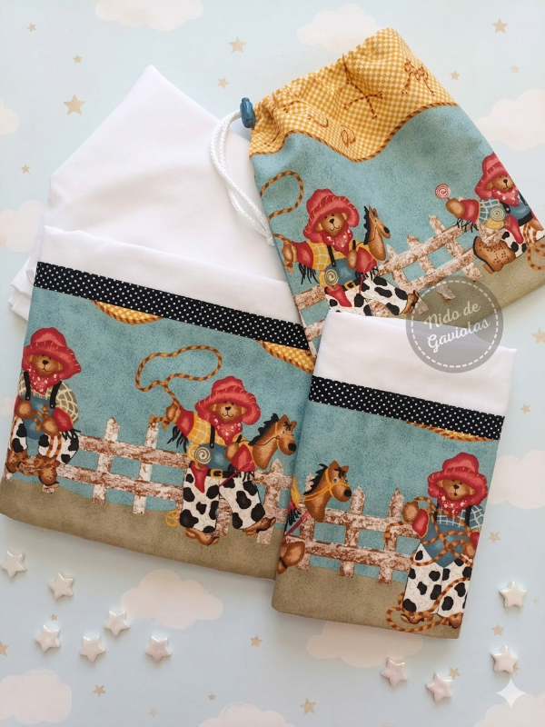 Producto - Juego de sábanas para practicuna "Ositos Vaqueros" - 0