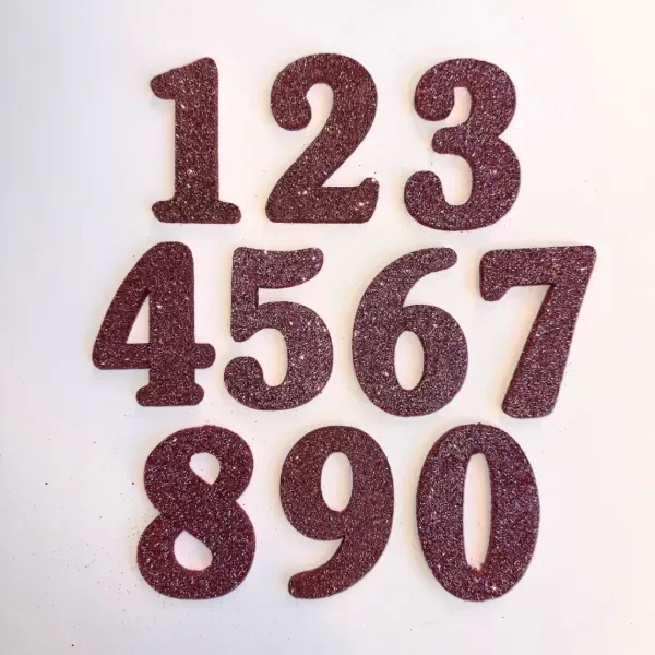 Producto - Cake topper número con brillo de goma eva color rosa gold