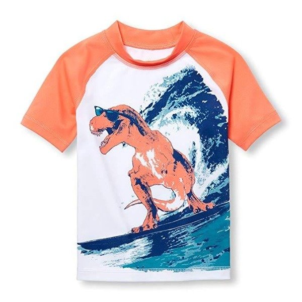 Producto - Remera UV Bebe Blanca y Naranja Dino