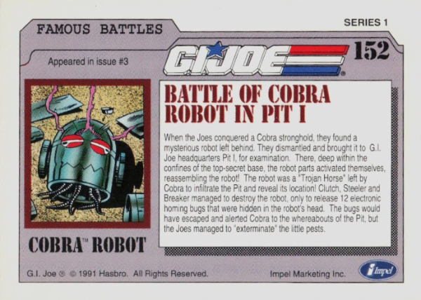 Producto - 1991 Impel G.I. Joe  #152 - Battle of Cobra Robot in Pit I FB - 1