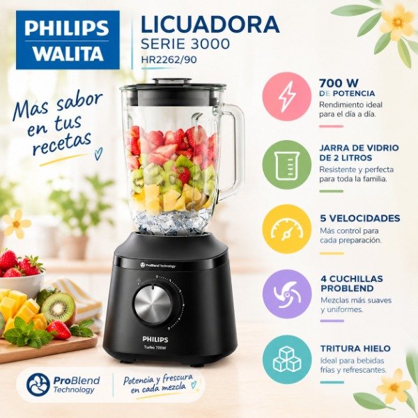 Producto - LICUADORA PHILIPS WALITA HR2262/90 Serie 3000 - JARRA VIDRIO
