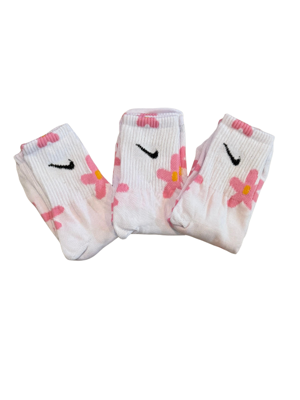Producto - Par Media Caña Nike Flores Rosas