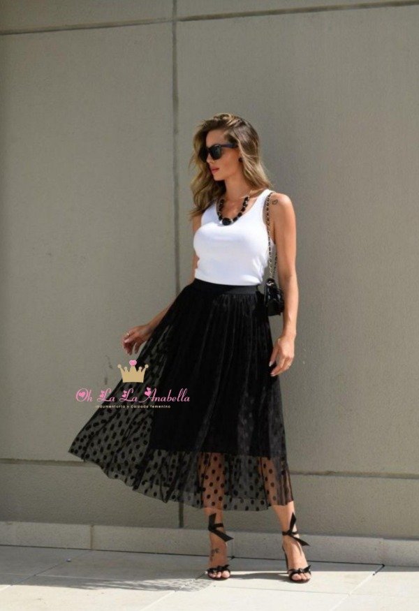 Producto - Falda plizada con tull a lunares importada