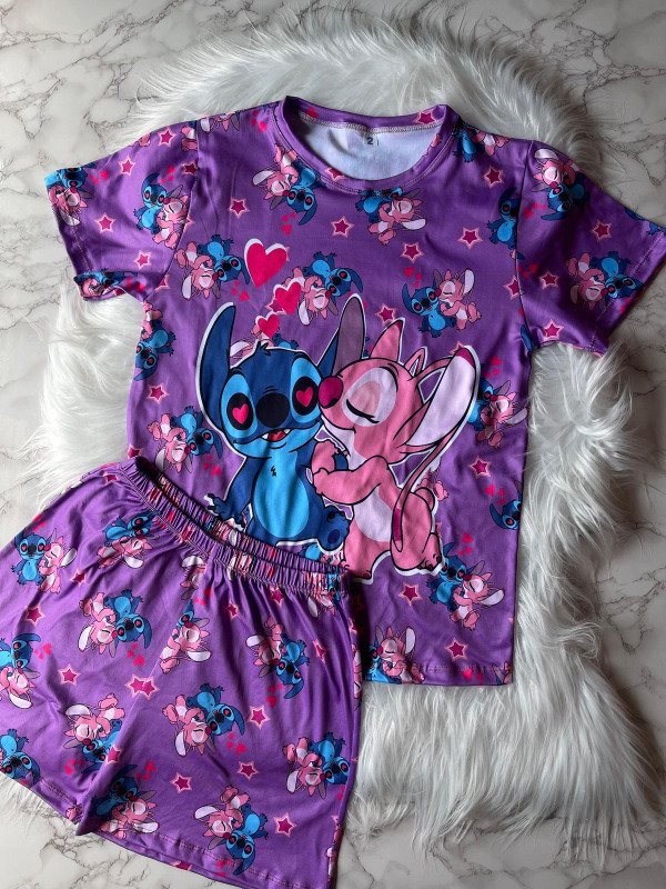 Producto - Pijama animado corto de modal soft FULL PRINT - Stitch y Angela
