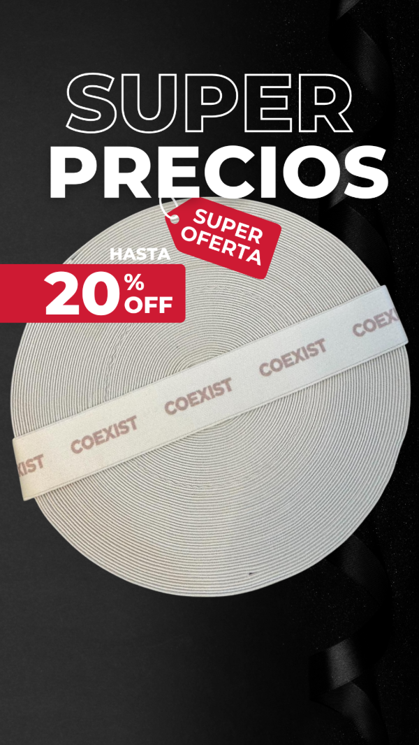 Producto - Elástico 40mm Coexist Fondo Blanco Letras Ocre