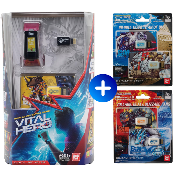 Producto - Digimon Vital Hero Interactive Reloj Digital Mascota Virtual Agumon + 4 Dim Card
