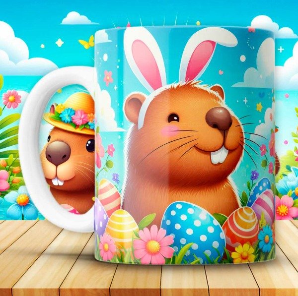Producto - Tazas pascuas capibaras conejos