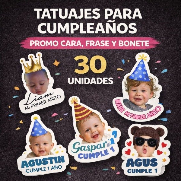 Producto - Tatuajes temporales personalizados Cara, bonete y nombre