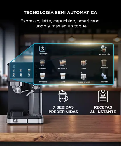 Producto - Cafetera Expreso Semi Automática 20 Bar Con Espumador De Leche -Cuk By Gadnic - 1